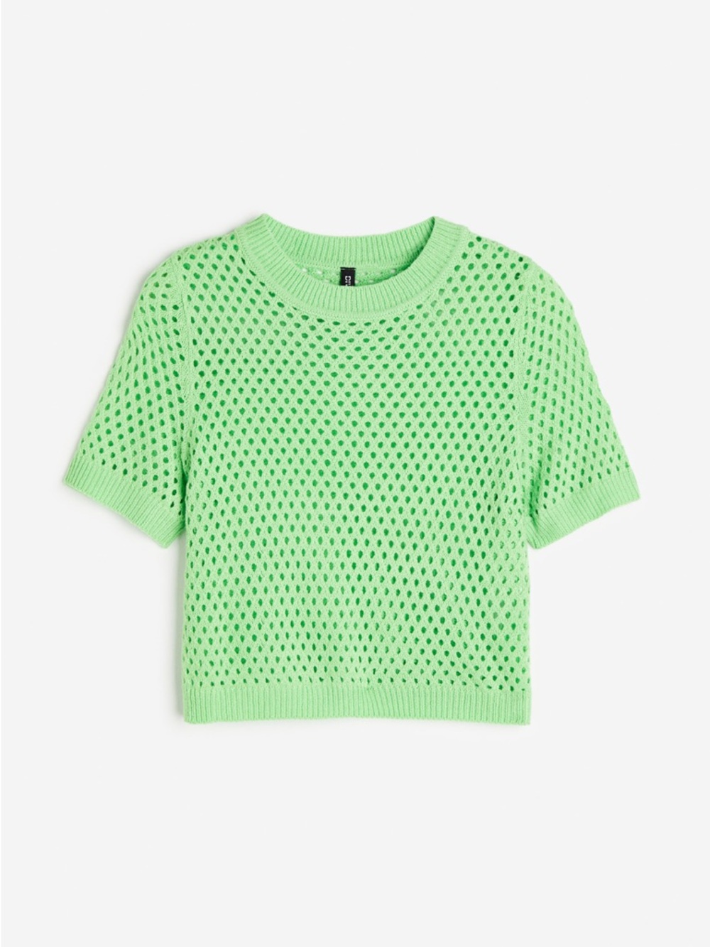 H&M Divided Bright green Hole-knit short-sleeve top, size medium